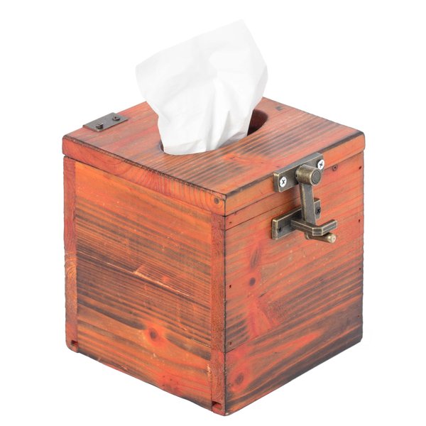 Vintiquewise Square Wooden Rustic Lockable Tissue Box Cover Holder QI003913.SQ